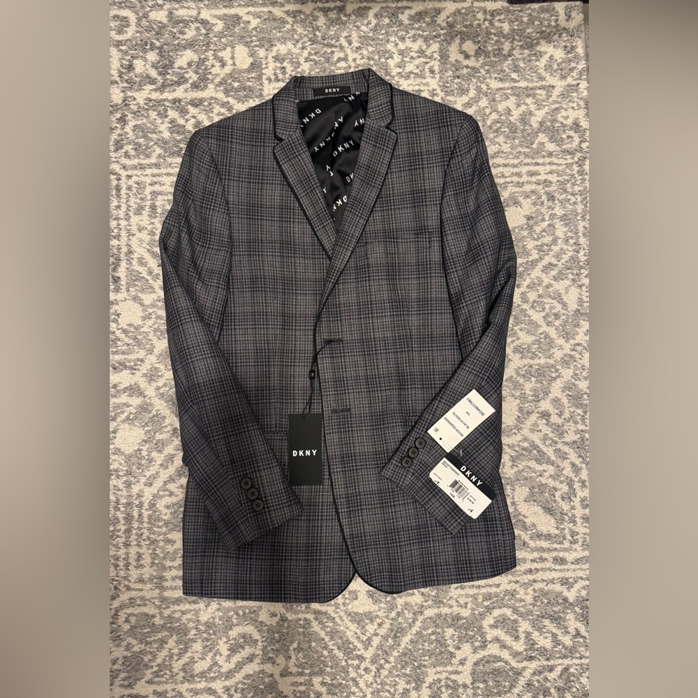DKNY Men's Charcoal Checkered Blazer